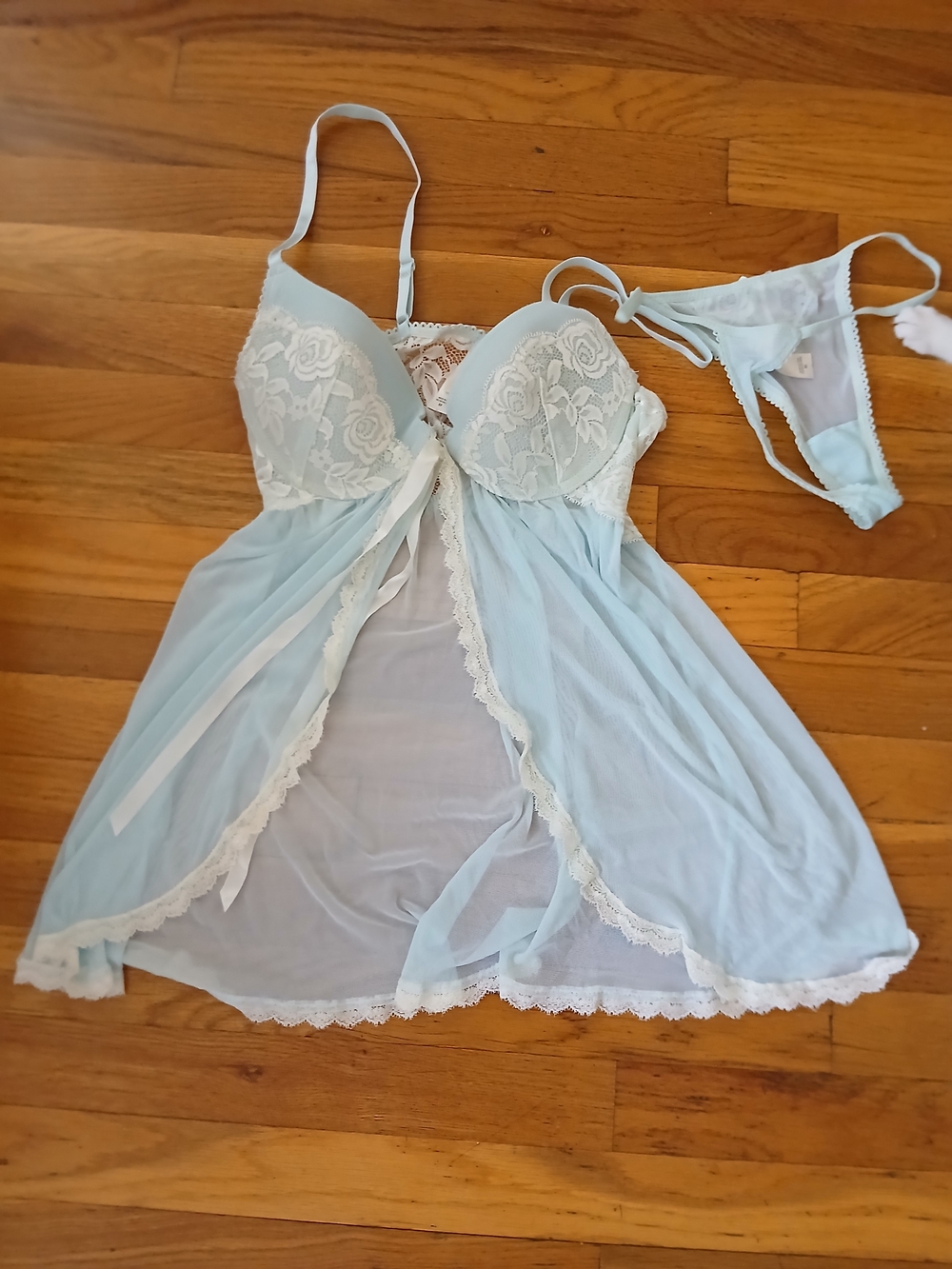 2 Piece Lace Babydoll Chemise with Matching Thong